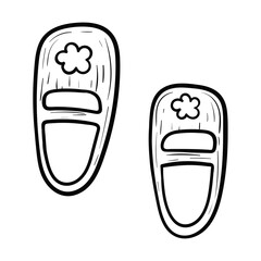Toddler girl shoes, cute baby sandals with a flower. Vector isolated doodle illustration.