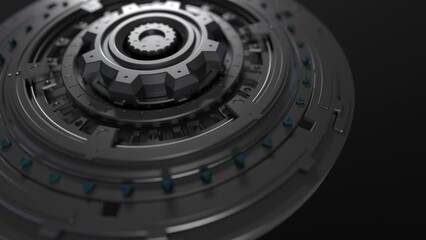 The mechanical process of multiple mechanical parts interacting and working together in close-up.