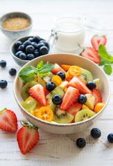 Healthy fresh fruit salad in a bowl