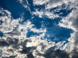 太陽光と雲のドラマティックな青空
The dramatic light of the sun behind the clouds in the blue sky