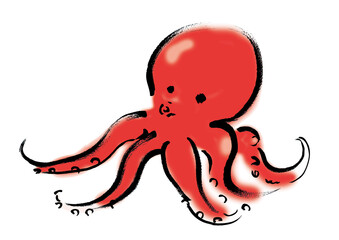 タコ　　和風手描き筆描きイラスト素材