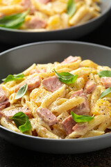 Hawaiian pasta with ham, pineapple and creamy cheese.