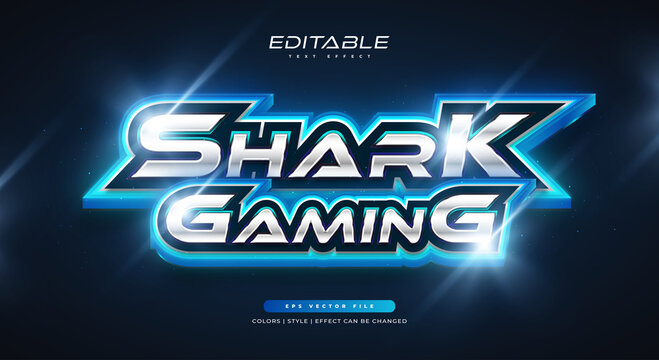 Blue E-sport Text Style with Glowing Neon Effect. Editable Game Text Effect