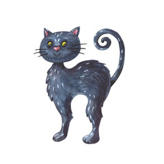 Watercolor black cat. Halloween illustration of cute animal on white
