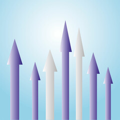 purple and gray arrows on a blue background, symbol of growth, concept of progress, moving forward, development in relationships, business or sports