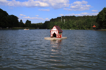 Fototapeta na wymiar beautiful duck house on the park pond
