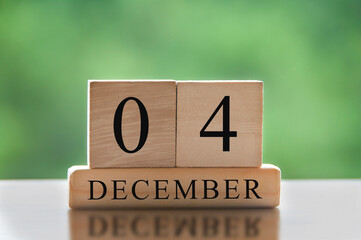 December 4 text on wooden blocks with blurred nature background. Calendar concept
