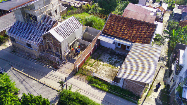 Abstract Defocused Aerial photography Residential house located in the hills in Majalaya - Indonesia, Not Focus
