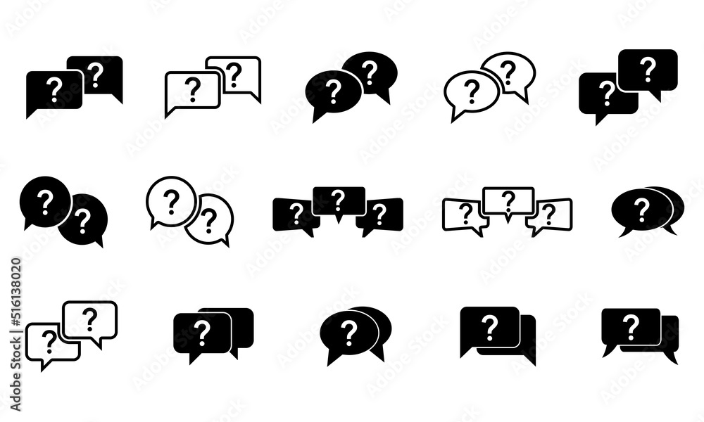 Poster question sign vector icons set. help support symbol. faq, ask bubble. question and answer icons. vec