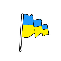 Hand drawn flag doodle style,Ukraine national patriotic sign.Minimalistic simple drawing, quick painted. Sketch blue-yellow banner for Independence day.Isolated. Vector illustration