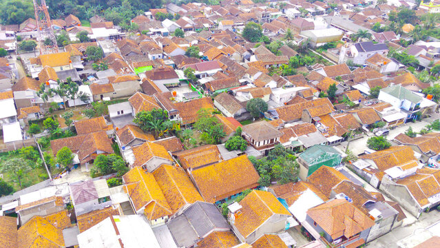 Abstract Defocused Aerial photography mapping of residential areas built and neatly arranged in Majalaya - Indonesia, Not Focus
