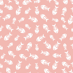 Pink seamless pattern with white fish bone.