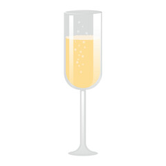 A glass of  champagne or sparkling wine on a white background. Vector drawing isolated.