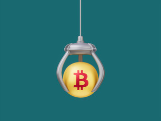 Bitcoin Crypto Robotic Toy Claw Crane Cartoon Machine 3D Illustration Concept 