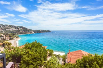 Fototapete Villefranche-sur-Mer, Französische Riviera Blick auf die Halbinsel Roquebrune-Cap-Martin an der azurblauen Küste in der Provence, Frankreich