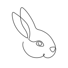 Rabbit one line art, hand drawn bunny continuous contour. Animal, symbol of 2023 by Chinese horoscope. Simple minimalist design. Editable stroke. Isolated. Vector illustration