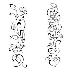 decorative oblong design with floral elements and vignettes. graphic decor, bordure