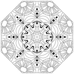 Hand drawn zentangle circular ornament for coloring page.