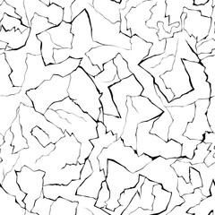 Black and white vector seamless texture of cracks or faults.Seamless pattern of broken angular black lines isolated on a white background.