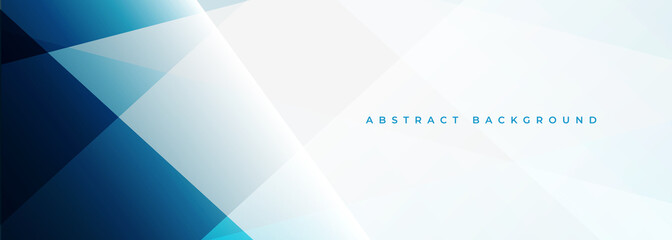 Naklejka premium Blue and white modern abstract wide banner with geometric shapes. Dark blue and white abstract background. Vector illustration