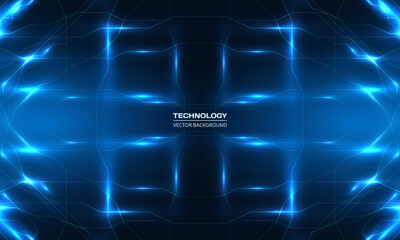 Naklejka na ściany i meble Abstract technology background. Digital technology background with blue lines and light rays effect. Ai tech futuristic virtual reality cyberspace background. Vector illustration