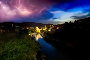 Deurstickers Stari Most Mostar, Bosnia and Herzegovina. The Old Bridge, Stari Most, with emerald river Neretva
