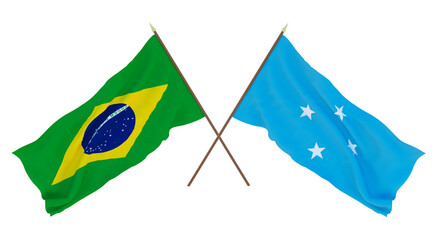 Background for designers, illustrators. National Independence Day. Flags Brazil and Micronesia