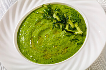 Tarator, summer cold cucumber soup in bowl