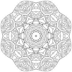 Hand drawn zentangle circular ornament for coloring page.