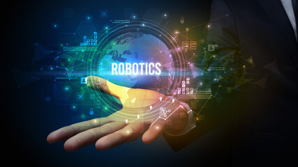 Elegant hand holding technology-related inscription