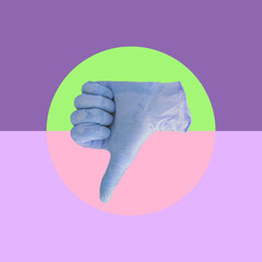 Thumb down sign for social networks. Collage art. Creative concept. Minimalism.