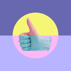 Thumb up sign for social networks. Collage art. Creative concept. Minimalism.