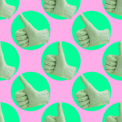 Seamless pattern of thumbs up  signs for social networks. - 516143298