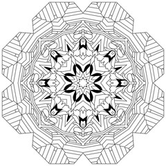 Hand drawn zentangle circular ornament for coloring page.