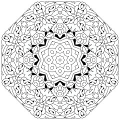 Hand drawn zentangle circular ornament for coloring page.