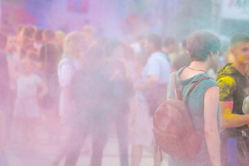 Holi festival . multicolored paints in a crowd of people