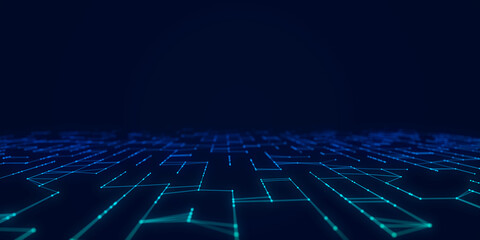 Digital database cyberspace. Decoding algorithms hacked software. Cyber security with moving particles. Big data visualization. 3d rendering. © Mykola