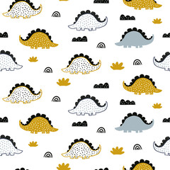 Dinosaurs pattern on white with abstract dinosaurs