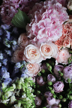 floral background, floral pattern. Garden roses, hydrangeas and other flowers © Ольга Быкова