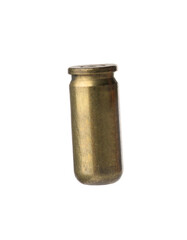 Cartridge case isolated on white. Firearm ammunition
