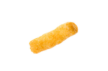 One tasty cheesy corn puff isolated on white