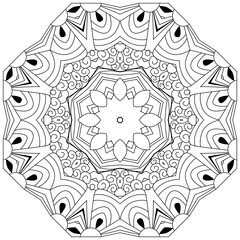 Hand drawn zentangle circular ornament for coloring page.
