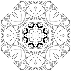 Hand drawn zentangle circular ornament for coloring page.