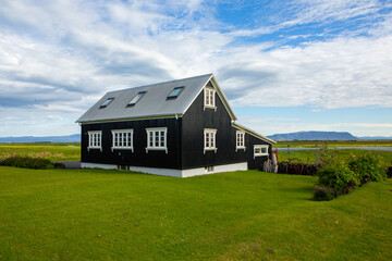 Traditional colorful wooden house from Iceland. Dream house.