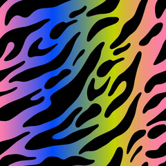 ENeon rainbow tiger abstract print, vector seamless pattern in the style of doodles, hand drawn