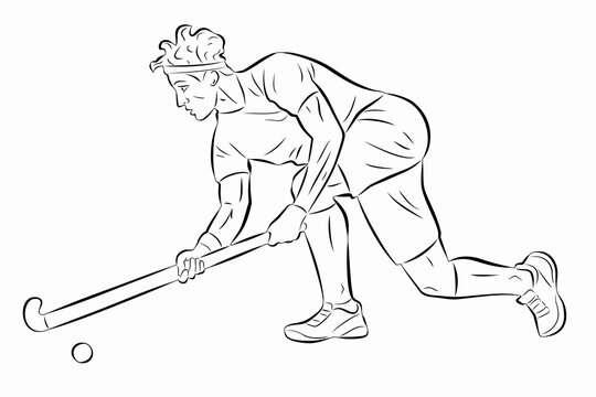 illustration of a field hockey player, vector drawing