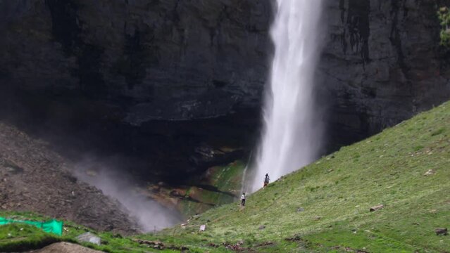 majestic sissu waterfall in lahaul spiti valley in himachal pradesh. 