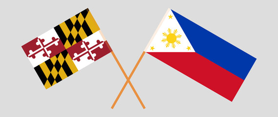 Crossed flags of the State of Maryland and the Philippines. Official colors. Correct proportion