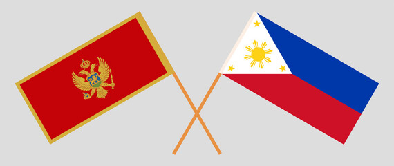 Crossed flags of Montenegro and the Philippines. Official colors. Correct proportion