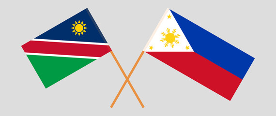 Crossed flags of Namibia and the Philippines. Official colors. Correct proportion